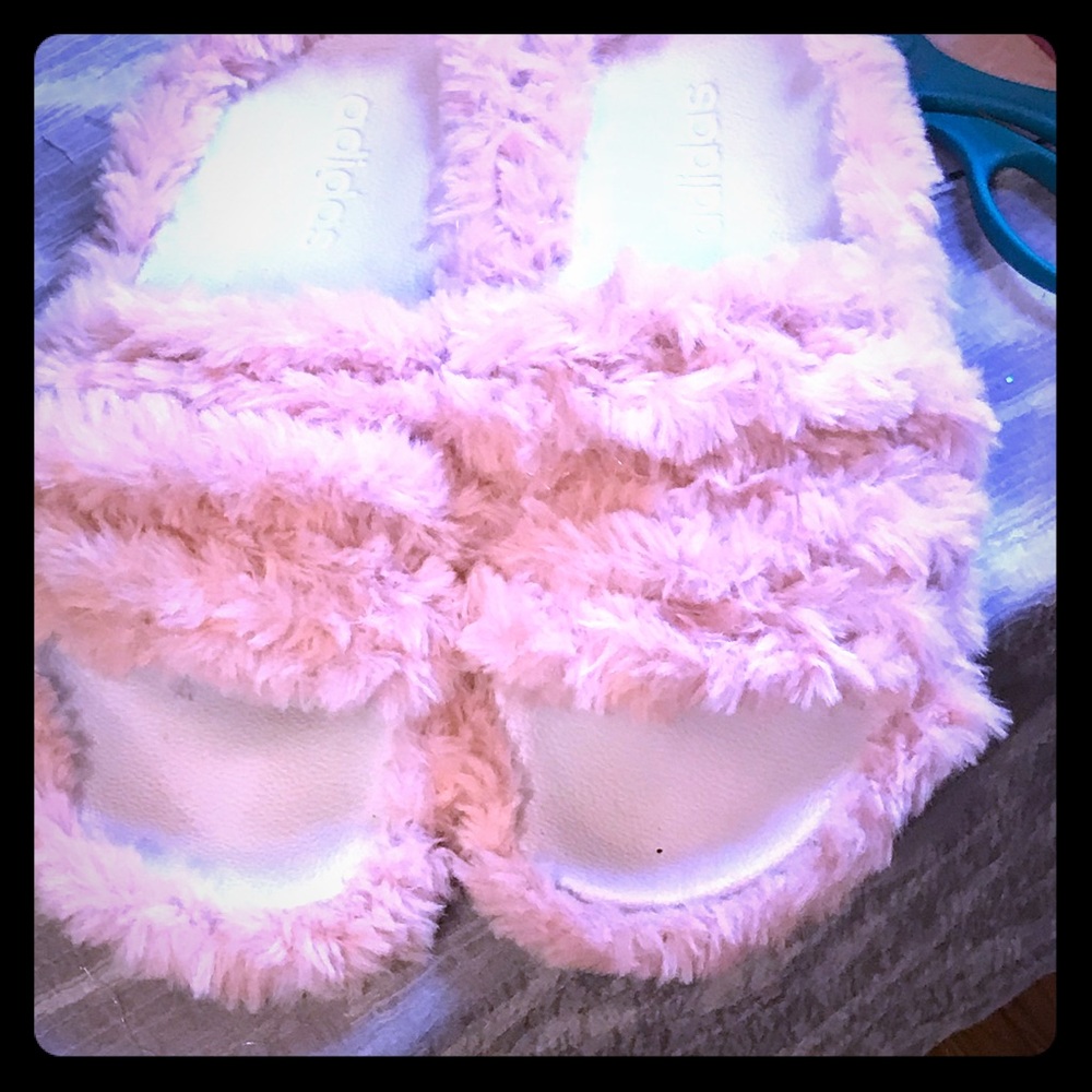 Pink Addidas Fur slides